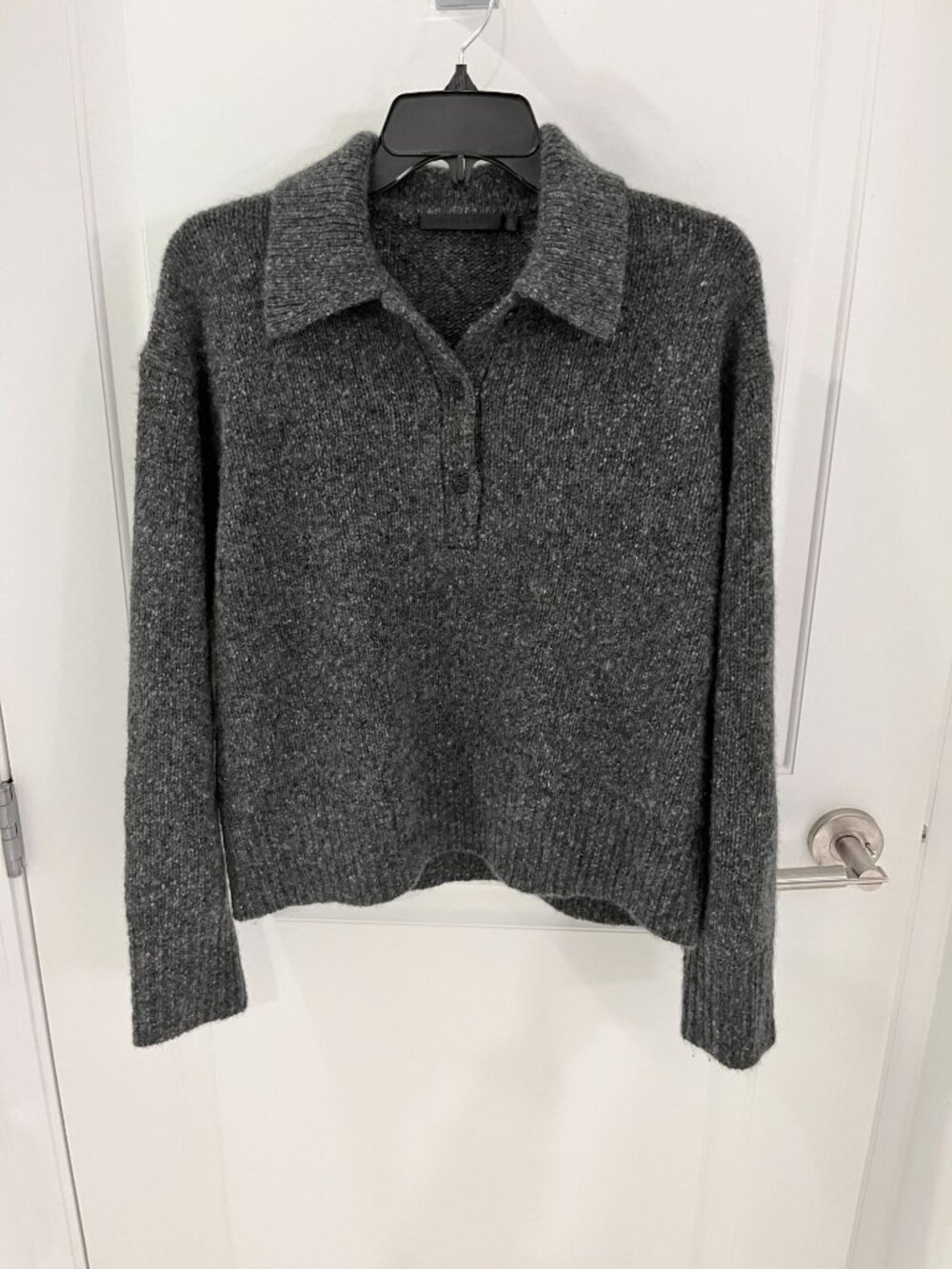 Jenni Kayne Cashmere Burke Polo Charcoal Donegal Gray Polo Knit XS - Picture 4 of 10